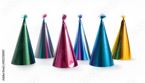 Colorful party hats isolated on white, set