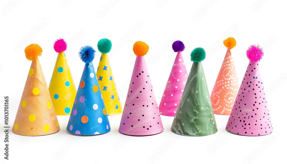 Colorful party hats isolated on white, set Colorful party hats isolated on white, set