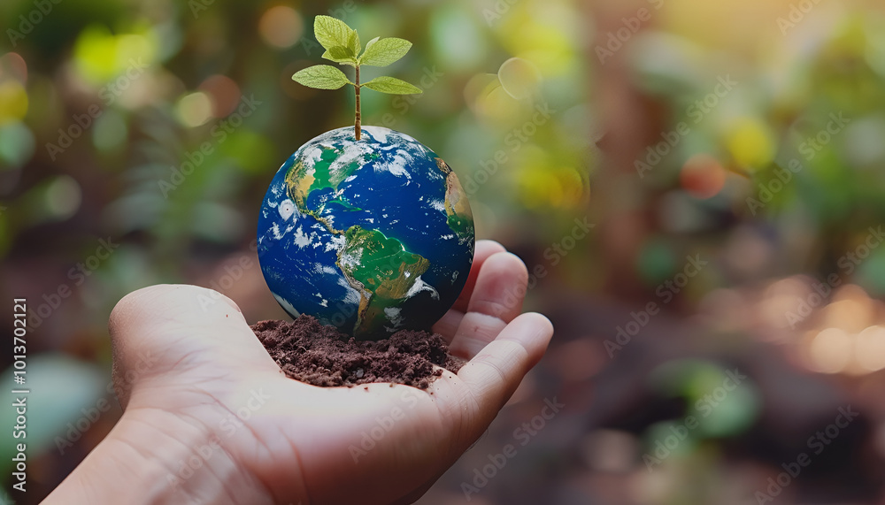 Earth Day or World Environment Day concept. Save our Planet and forest, restore and protect Green Nature, global warming and Climate change theme Earth Day or World Environment Day concept. Save our Planet and forest, restore and protect Green Nature, global warming and Climate change theme