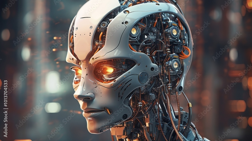 A sleek robot with glowing circuits in a cyberpunk setting A sleek robot with glowing circuits in a cyberpunk setting