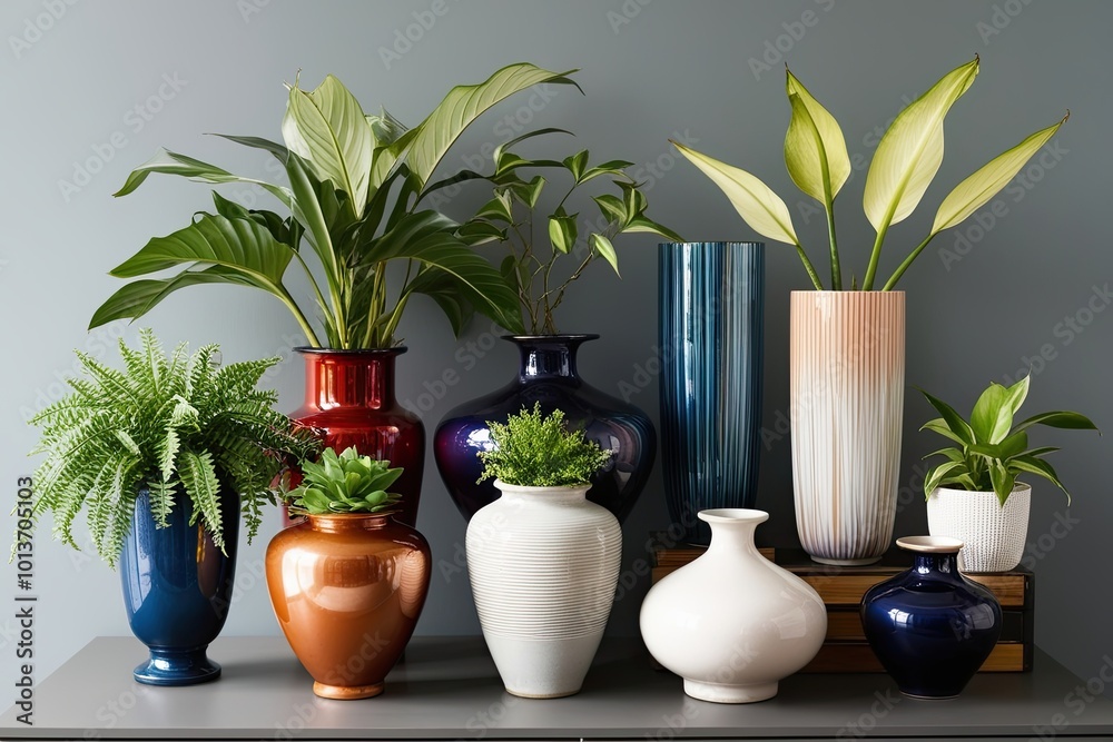 Diverse Retro and Modern Vases with Indoor Plants for Stylish Home Decor Diverse Retro and Modern Vases with Indoor Plants for Stylish Home Decor