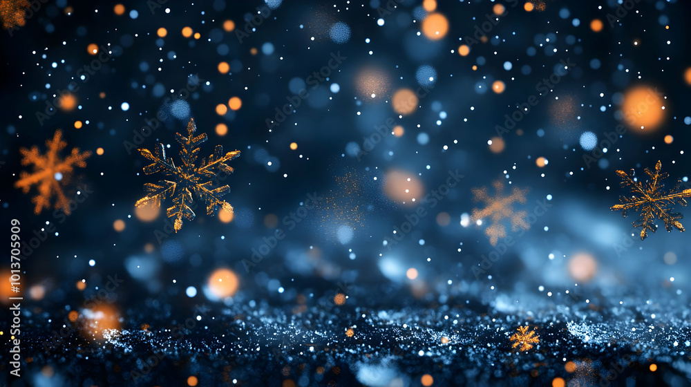 3D Glossy Snowflakes Falling Against Dark Sky - Dramatic Winter Background with Copy Space, Close-Up Focus, Striking Visuals 3D Glossy Snowflakes Falling Against Dark Sky - Dramatic Winter Background with Copy Space, Close-Up Focus, Striking Visuals