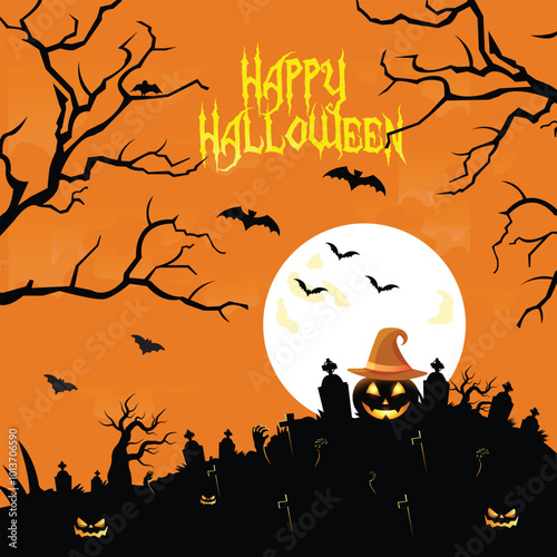 Halloween background design with product display, podium and Festive Elements Halloween.