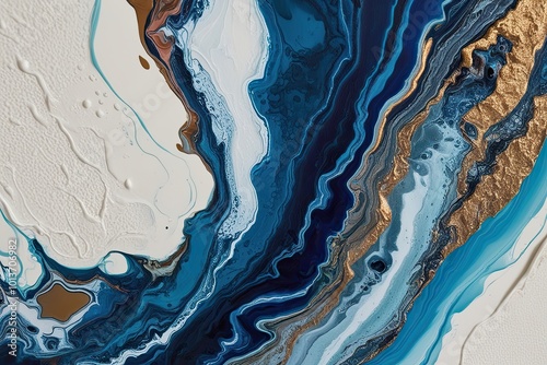 Stunning Close Up of Abstract Fluid Acrylic Art Featuring Textured Patterns and Dynamic Movement on Canvas