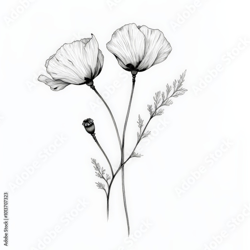 flower, nature, floral, vector, rose, flowers, spring, tulip, plant, leaf, blossom, summer, illustration, drawing, design, poppy, beauty, pattern, decoration, bud, art, sketch, color, red, card