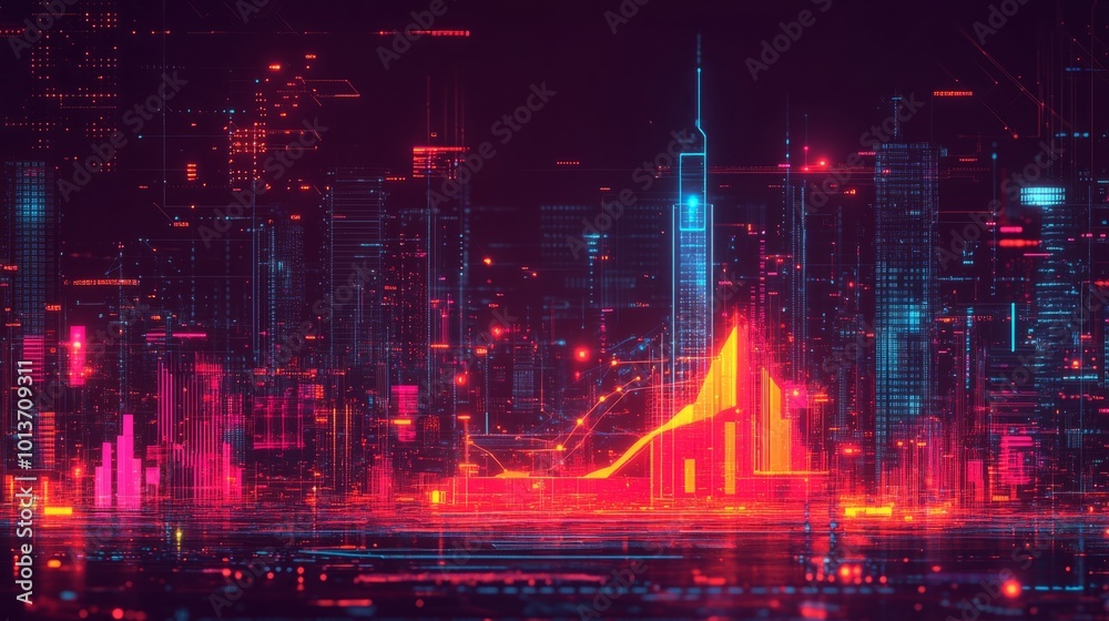 Fototapeta premium Dramatic Line Graph Illustrating OpenAI's Valuation Doubling in a Futuristic Tech Environment