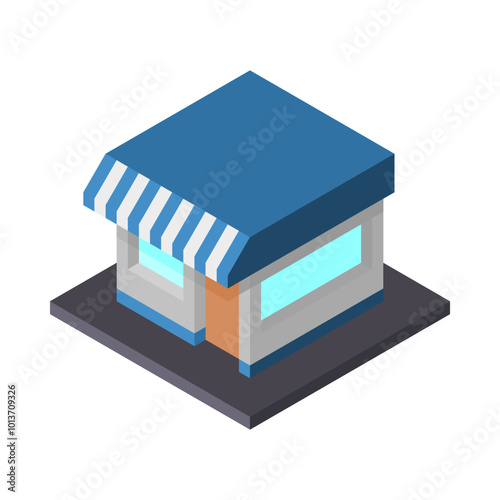 shop buildings, shophouses, online shops, e-commerce, grocery stores, food stalls. business theme. vector illustration. isometric. blue and gray shop