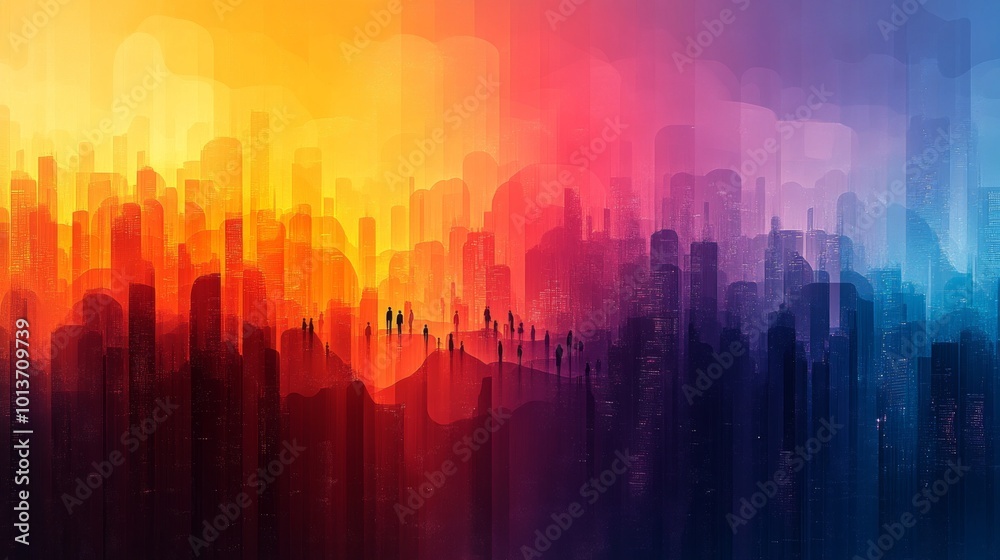 Silhouettes of People Against a Vibrant Cityscape Silhouettes of People Against a Vibrant Cityscape