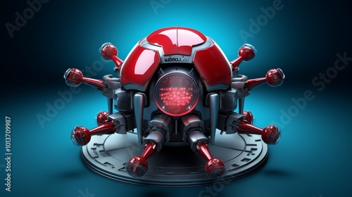 A digital virus in a futuristic server room with glowing red elements