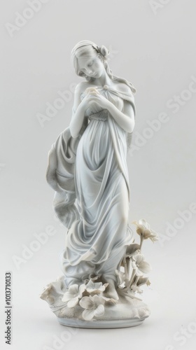 Elegant porcelain figurine, white background, 4K hyperrealistic photo