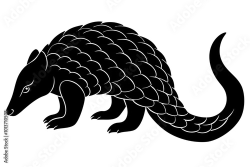 Indian Pangolin Scaly Mammal with a Long Tail Silhouette Vector Illustration