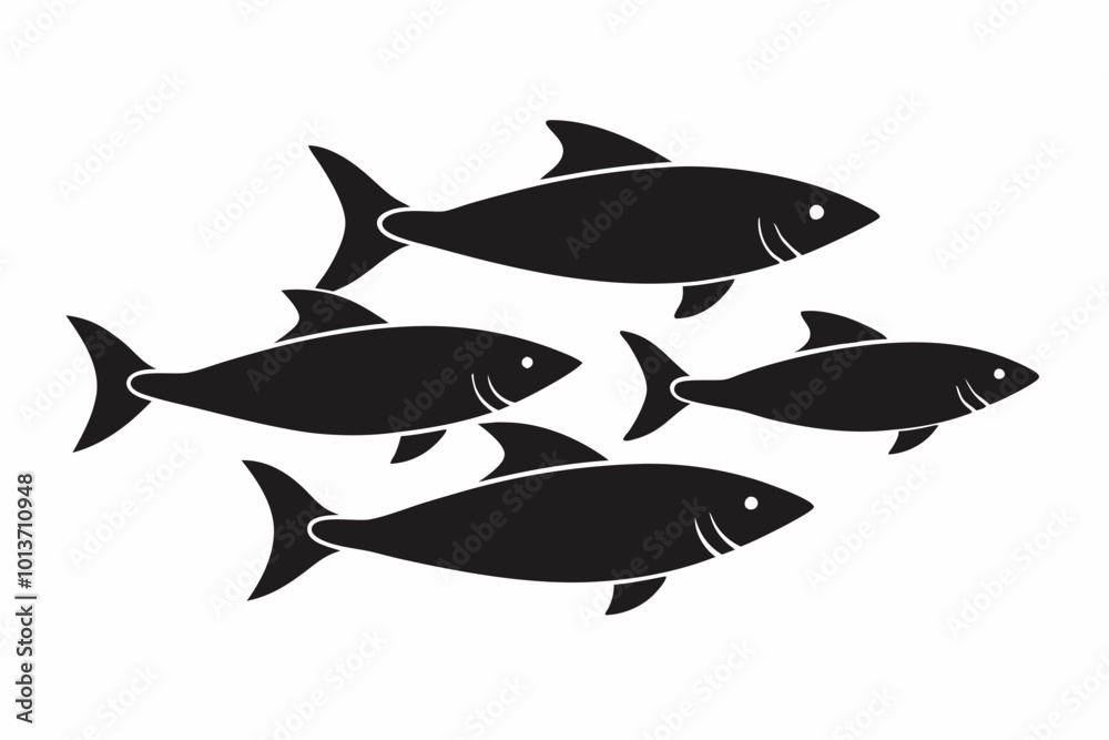A set of 4 Salmon fishes isolated silhouette black vector art illustration A set of 4 Salmon fishes isolated silhouette black vector art illustration