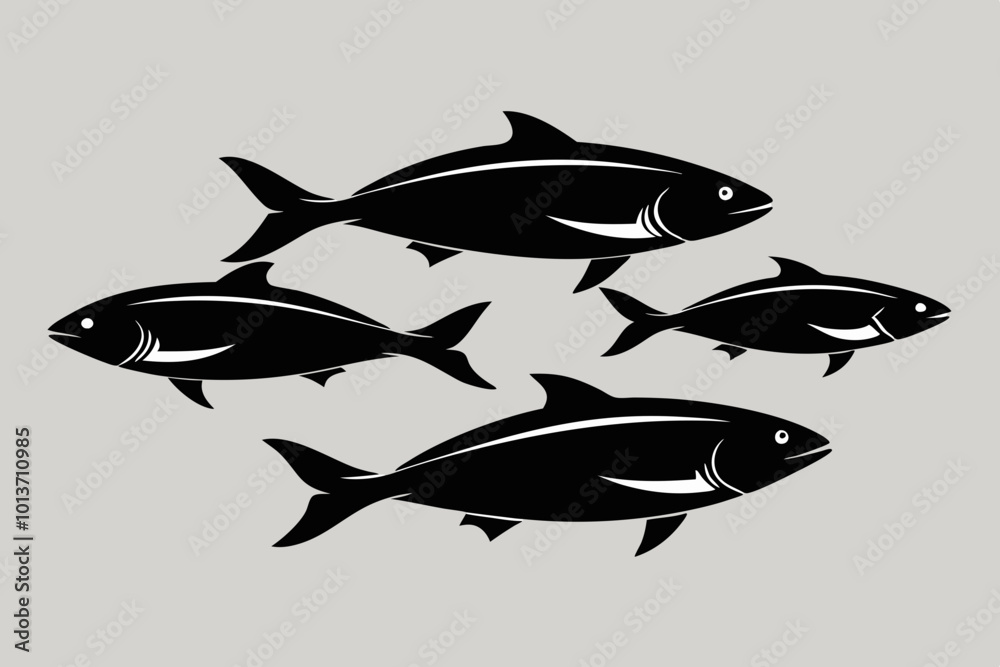 A set of 4 Salmon fishes isolated silhouette black vector art illustration A set of 4 Salmon fishes isolated silhouette black vector art illustration
