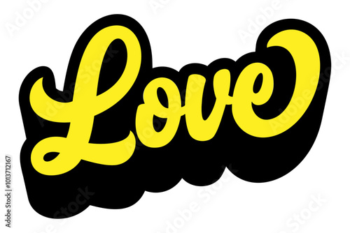 Word ‘Love’ written in retro groovy three-dimensional script lettering
