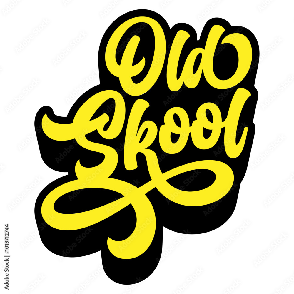 Words ‘Old Skool’ written in retro groovy three-dimensional script lettering