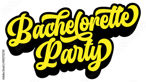 Words ‘Bachelorette Party’ written in retro groovy three-dimensional script lettering