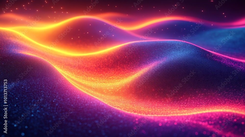 Abstract Wavy Landscape with Glowing Lights Abstract Wavy Landscape with Glowing Lights