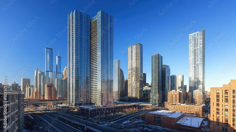 A dramatic upward perspective of sleek glass skyscrapers reflecting sunlight, set against a clear blue sky, showcasing modern urban architecture and design.
A dramatic upward perspective of sleek glass skyscrapers reflecting sunlight, set against a clear blue sky, showcasing modern urban architecture and design.