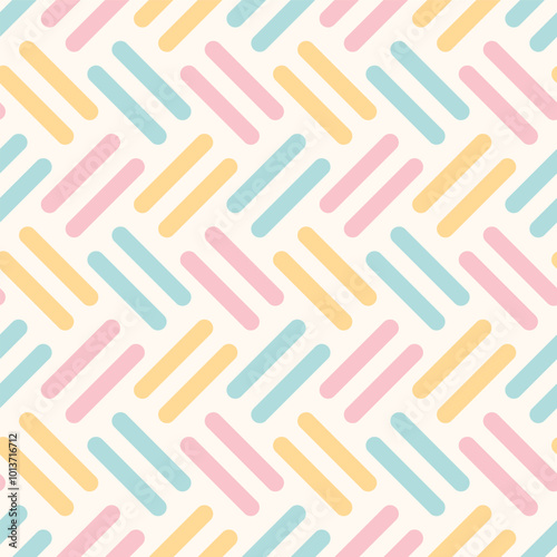Adorable Pink Blue Yellow Pastel Herringbone Threads Geometric Seamless Vector Repeat Pattern