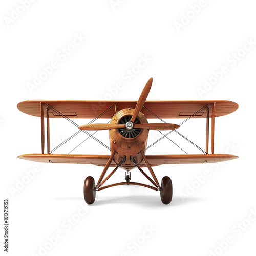 Wooden Model Airplane with Propeller on a Transparent Background photo