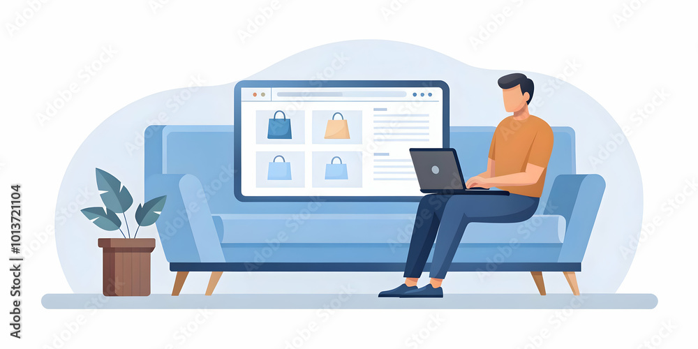 Flat Candid Shopper Browsing Cyber Monday Deals at Home: Relaxed Scene of a Person on a Couch Shopping Online Flat Candid Shopper Browsing Cyber Monday Deals at Home: Relaxed Scene of a Person on a Couch Shopping Online