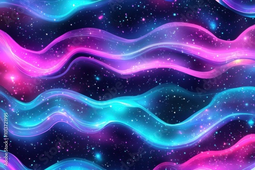 Neon cosmic wave texture with vibrant starry background