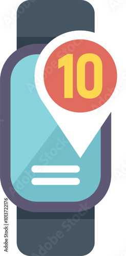 Smartwatch displaying gps tracking app with a red pin and the number ten, indicating ten of something in the vicinity