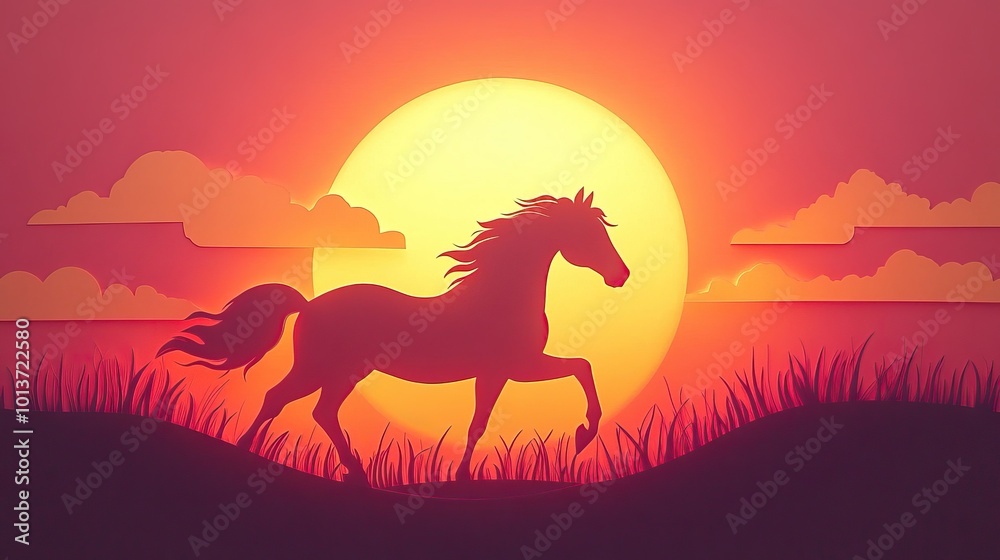 Horse silhouette against a beautiful sunset Horse silhouette at sunset Horse silhouette against a beautiful sunset Horse silhouette at sunset