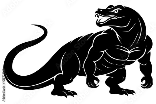  Komodo Dragon Large Muscular Lizard Silhouette Vector Illustration