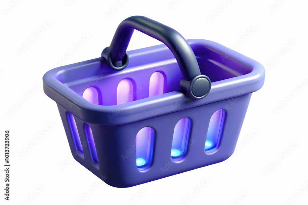 Fototapeta premium Futuristic Flat Cyber Monday Shopping Basket with Glowing Lines - Abstract Ecommerce Illustration for Digital Shopping Concepts