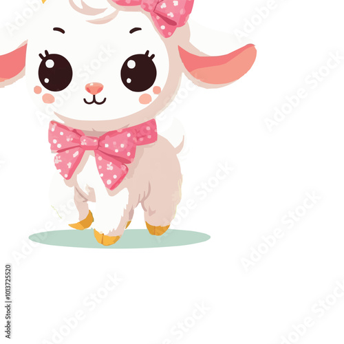 Cute Goat in Spring Animals Theme Vector Illustration on White Background