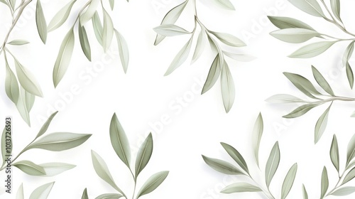 A seamless pattern of delicate olive branches with sage green leaves on a white background, creating a soft and elegant design.