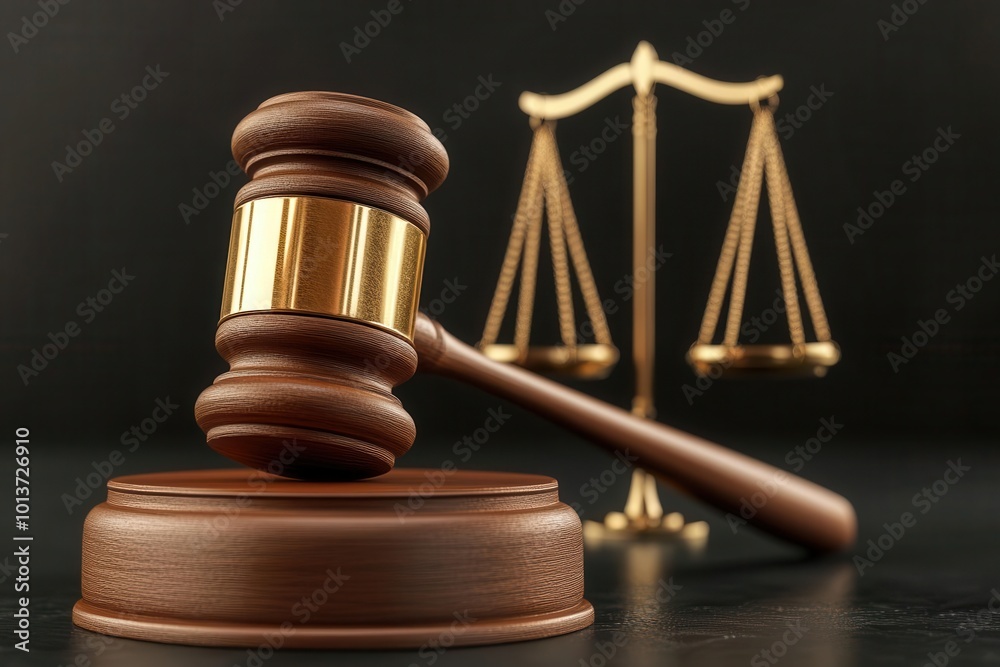 A wooden gavel and scale of justice represent legal authority and fairness in a court setting. Perfect for law-related visuals. A wooden gavel and scale of justice represent legal authority and fairness in a court setting. Perfect for law-related visuals.