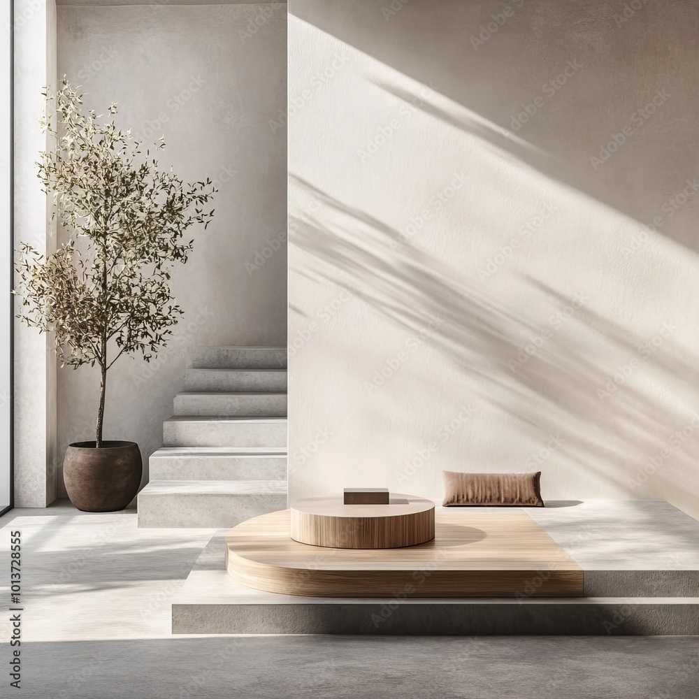 Minimalist interior design with marble stairs and white wall. 3d render Minimalist interior design with marble stairs and white wall. 3d render