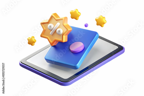 Wallpaper Mural Flat Floating Digital Tablet with Holographic Discount Badge and Sale Price for Cyber Monday Promotions - Eye-Catching Vector Illustration Torontodigital.ca