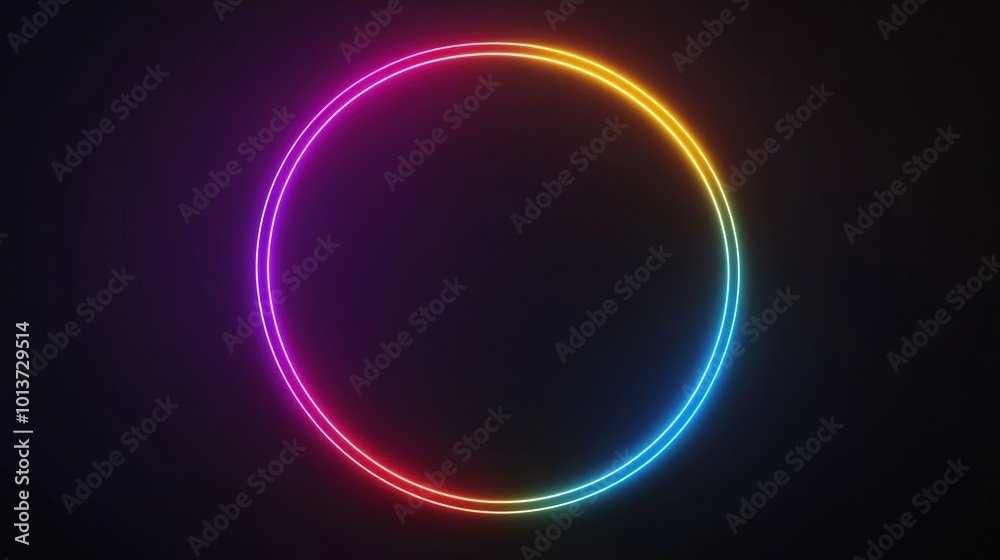 glowing neon color circles round curve shape with wavy dynamic lines isolated on black background technology concept. Circular light frame border glowing neon color circles round curve shape with wavy dynamic lines isolated on black background technology concept. Circular light frame border