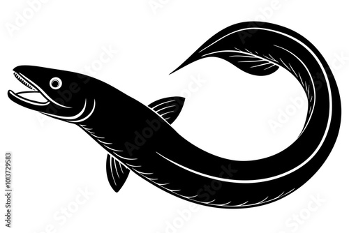 lamprey Eel-like Body with Circular Toothed Mouth Silhouette Vector Illustration