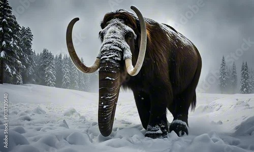 majestic wooly mammoth in a blizzard