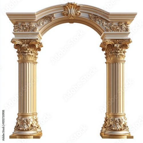 Marble Roman Straight Arch Columns Isolated on White Background, Exemplifying Classical Architecture and Timeless Design