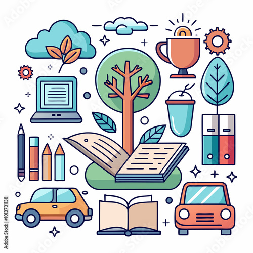 illustration of a tree and a car