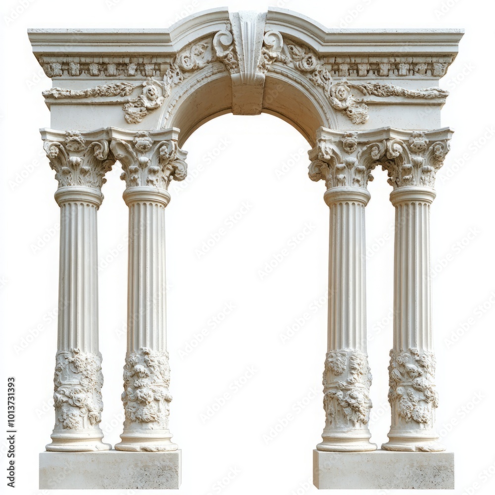 Rubin Stone Roman Arch Columns Isolated on White Background, Showcasing Classical Architectural Elegance and Timeless Design Rubin Stone Roman Arch Columns Isolated on White Background, Showcasing Classical Architectural Elegance and Timeless Design