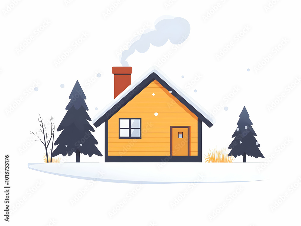 Cozy Winter Cabin Icon with Rising Smoke from Chimney - Perfect for Winter Travel Infographics & Themed Promotions - Detailed Vector Illustration on White Background