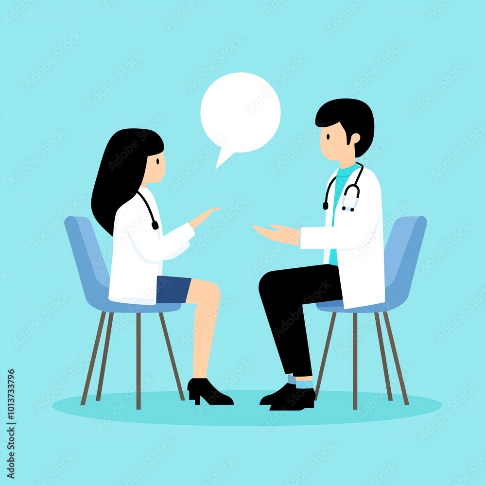 A doctor and a patient engage in conversation in a minimalist setting, emphasizing communication in healthcare. A doctor and a patient engage in conversation in a minimalist setting, emphasizing communication in healthcare.