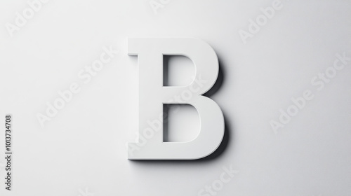 A white, 3D letter 'B' is set against a plain white background.