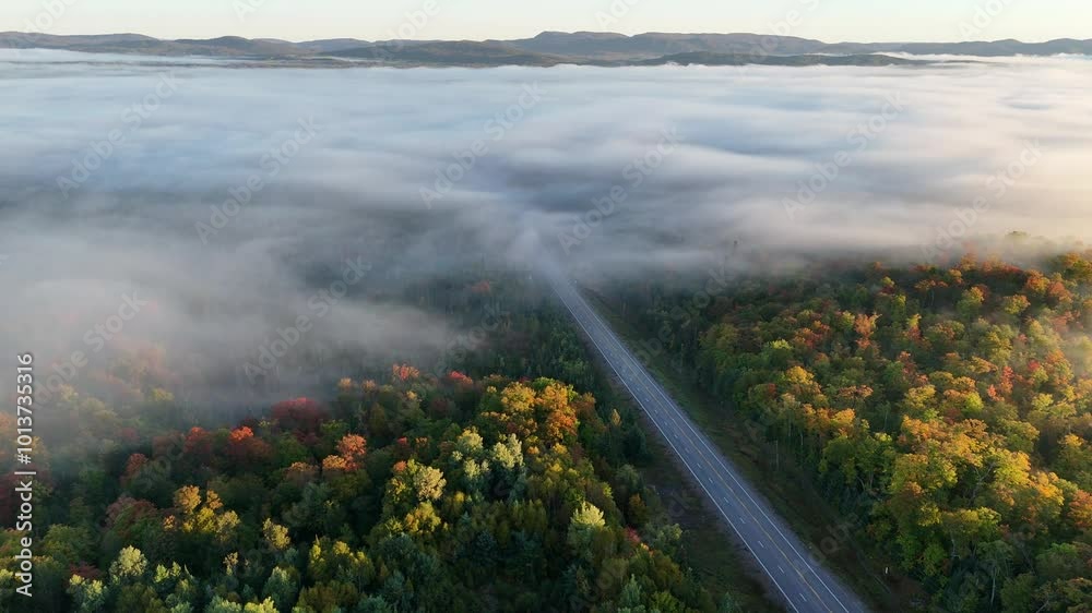 Valley Fog, Sunrise and Fall Colours in Northern Ontario, Canada Valley Fog, Sunrise and Fall Colours in Northern Ontario, Canada