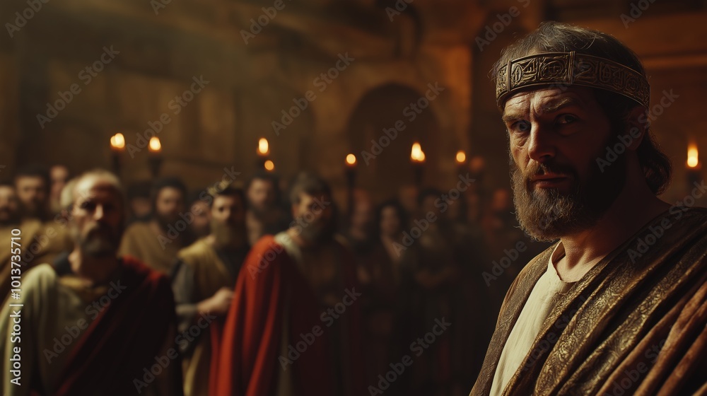 Naklejka premium solemnity of Jesus standing before Pontius Pilate, a roman governor
