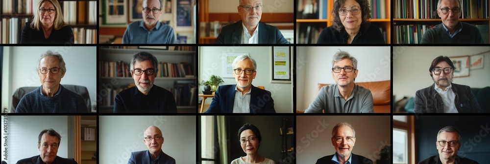 Obraz premium A diverse group of professionals are engaged in an online conference call, sharing insights and expertise from their respective fields. Generative AI