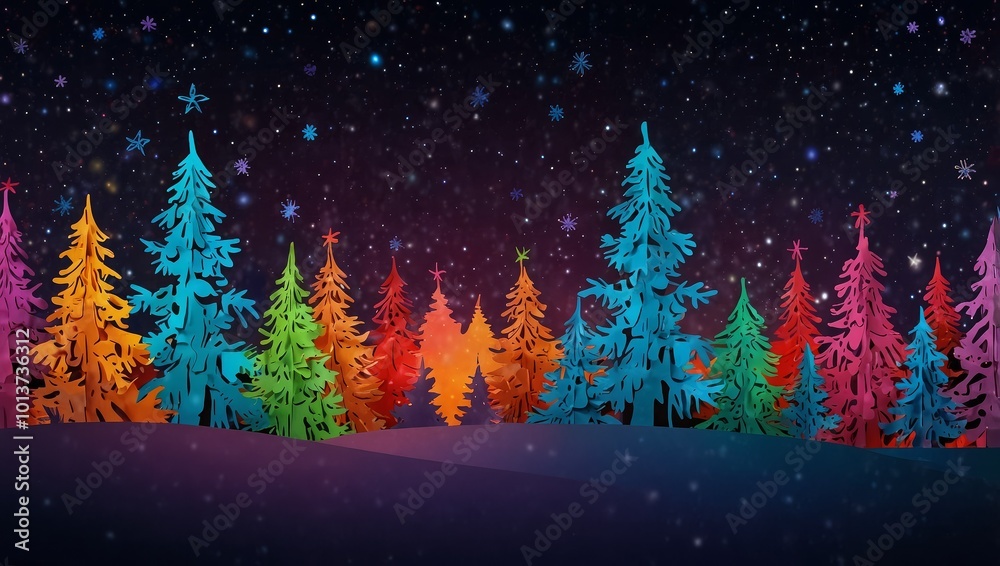 Fototapeta premium papercut of christmas background with stars and snowflakes