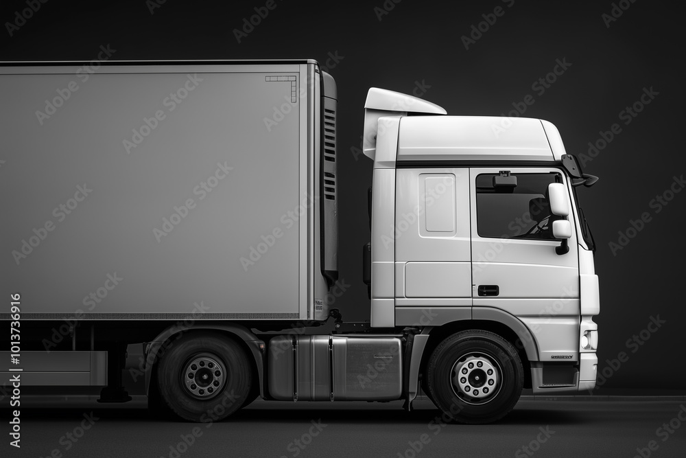 White Freight Truck on Black Background White Freight Truck on Black Background