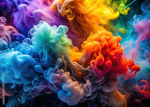 Colorful, swirling watercolor smoke creates stunning abstract designs, ideal for artistic backgrounds, adding a unique flair to creative projects and enhancing visual appeal.